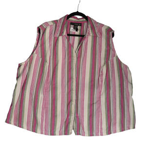 Venezia Blouse Tank Womens Size 22W 24W Pink Vertical Stripe Sleeveless Collared